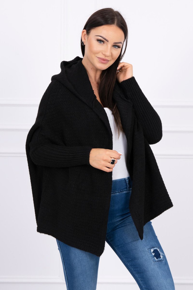 Oversize čierny pletený sveter bez zapínania