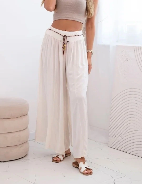 Široké viskózové nohavice Petite Ali svetlo béžové