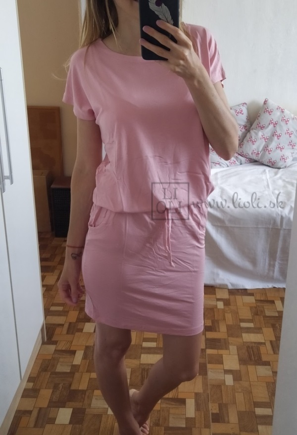 Viskózové svetlo ružové šaty s viazaním v pase