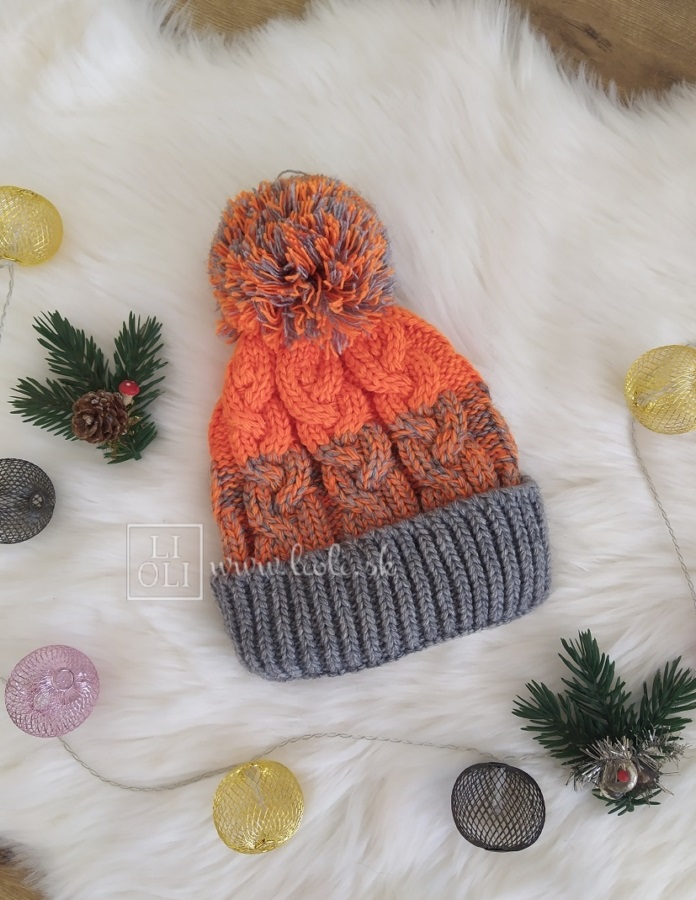 Pletená dvojfarebná dámska čiapka Abigail orange