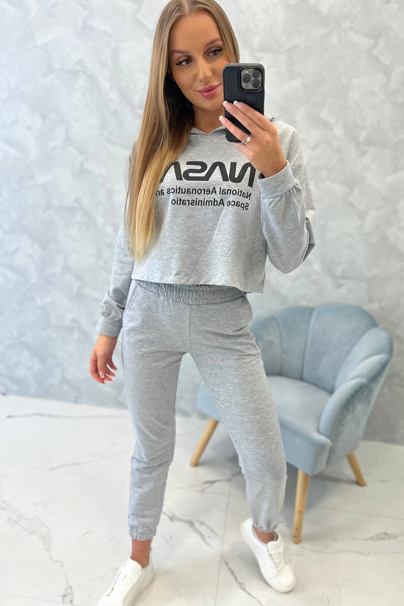 Dámska sivá NASA súprava s crop mikinou