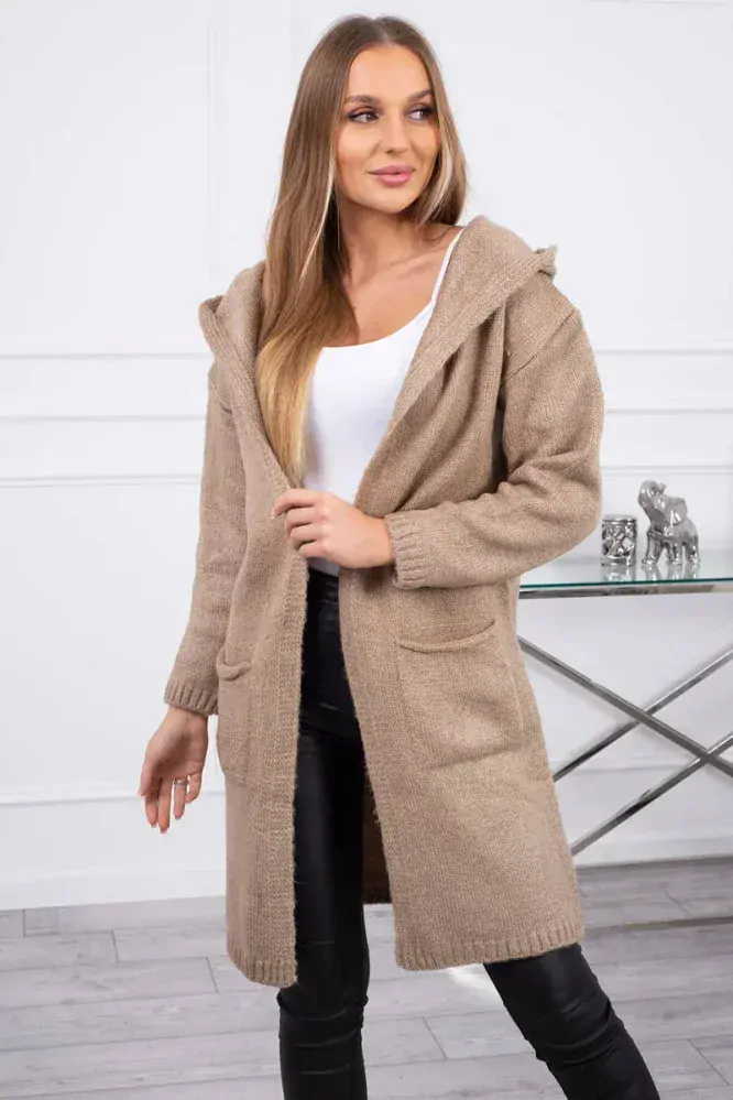Pletený kardigan s kapucňou Clara camel