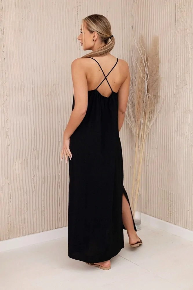 Dlhé letné šaty na tenké ramienka BELLA black