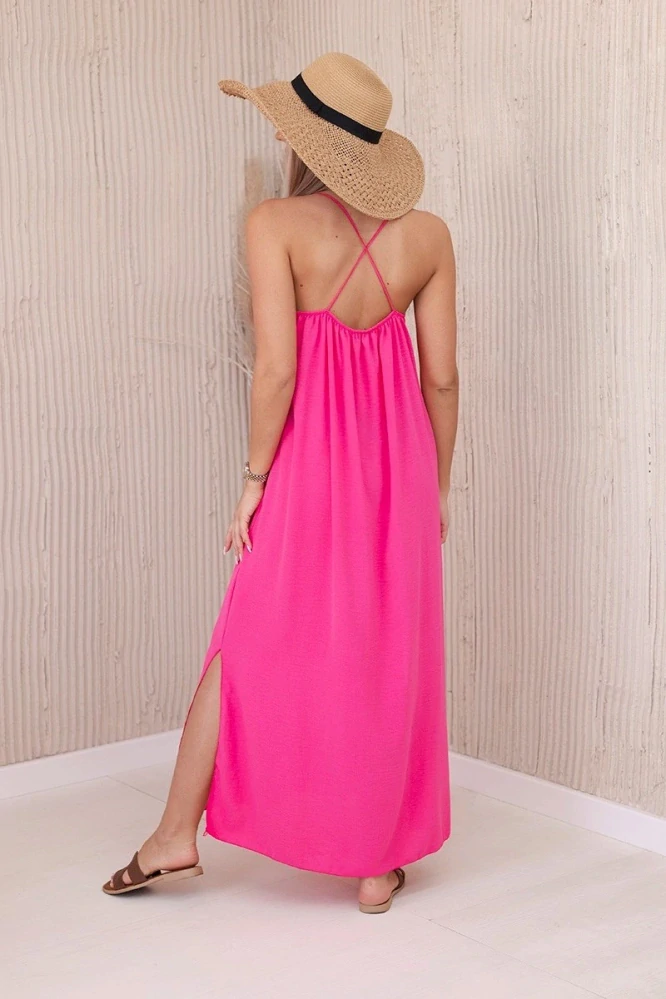 Dlhé letné šaty na tenké ramienka BELLA pink