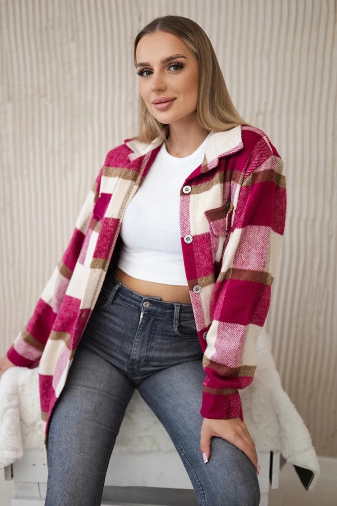 Dlhá prechodná kockovaná košeľa ISA fuchsia
