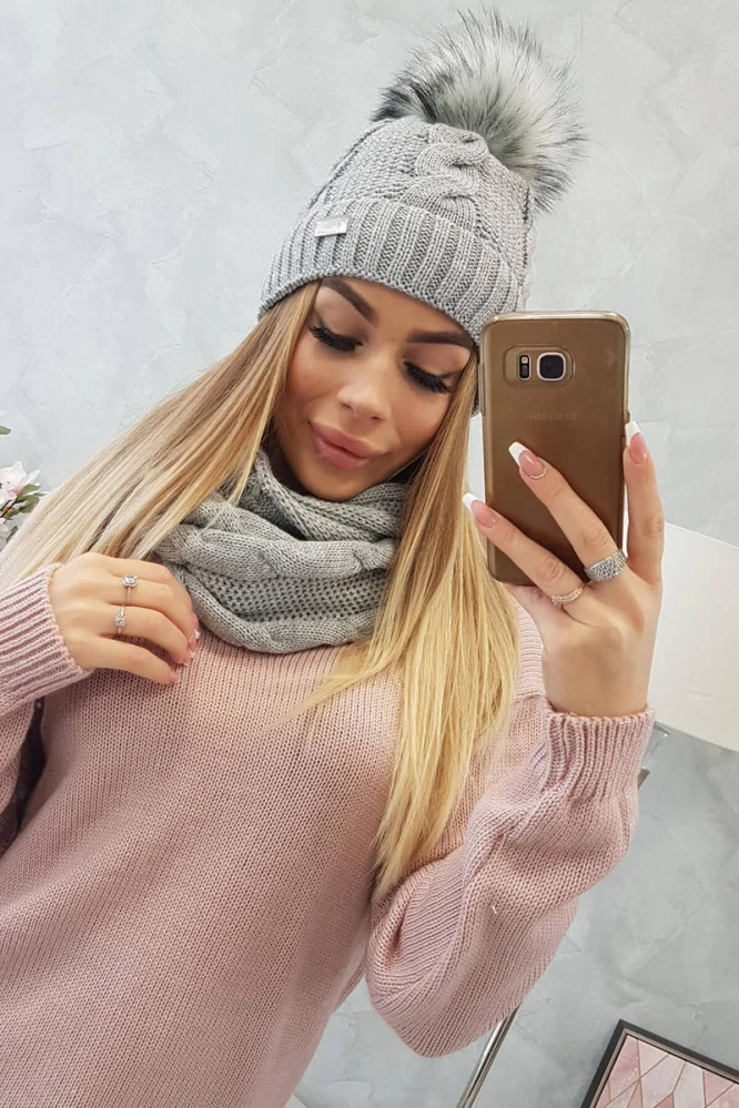 Dámska sivá zimná súprava MONICA čiapka + šál