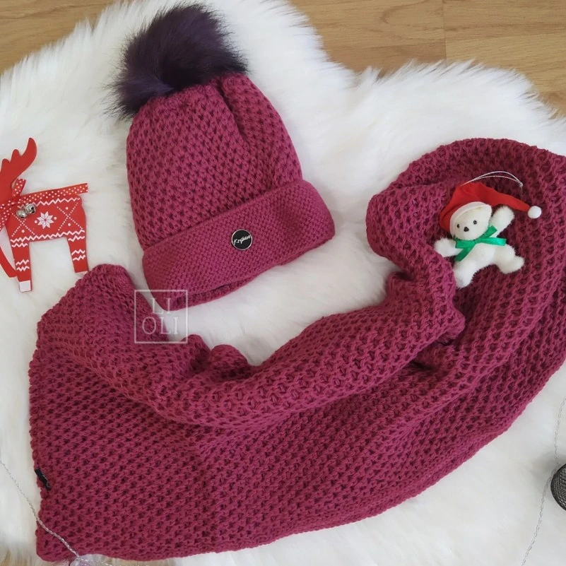 Dámska purpurová zimná súprava MONICA čiapka + šál