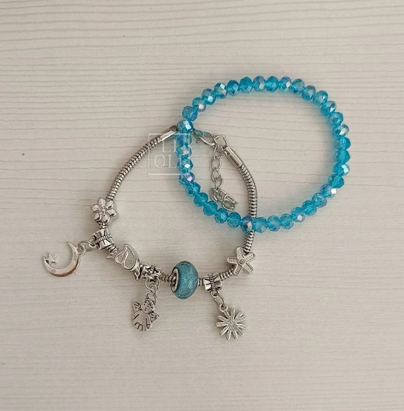 Set dvoch dámskych náramkov s príveskami Silver Moon modrý