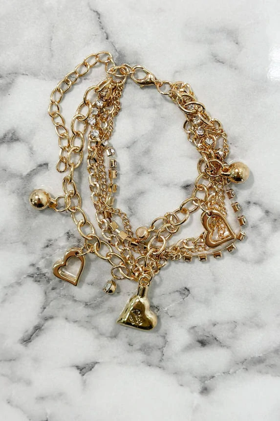 Set dámskych náramkov s príveskami Heart Gold