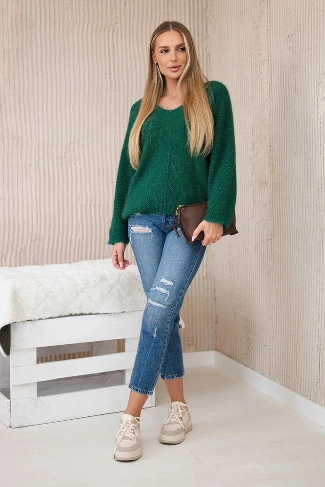 Basic pletený sveter s v-výstrihom LANA dark green
