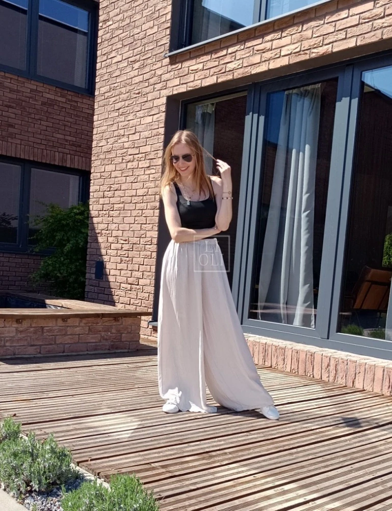 Letné viskózové nohavice TINA beige dark
