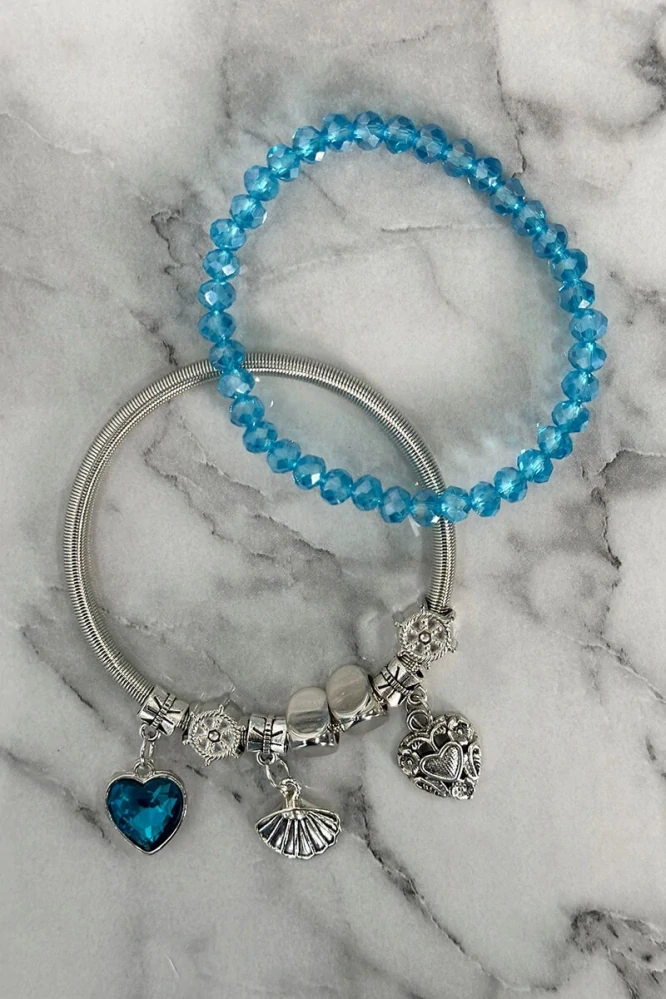 Set dvoch dámskych náramkov s príveskami Silver Heart Blue