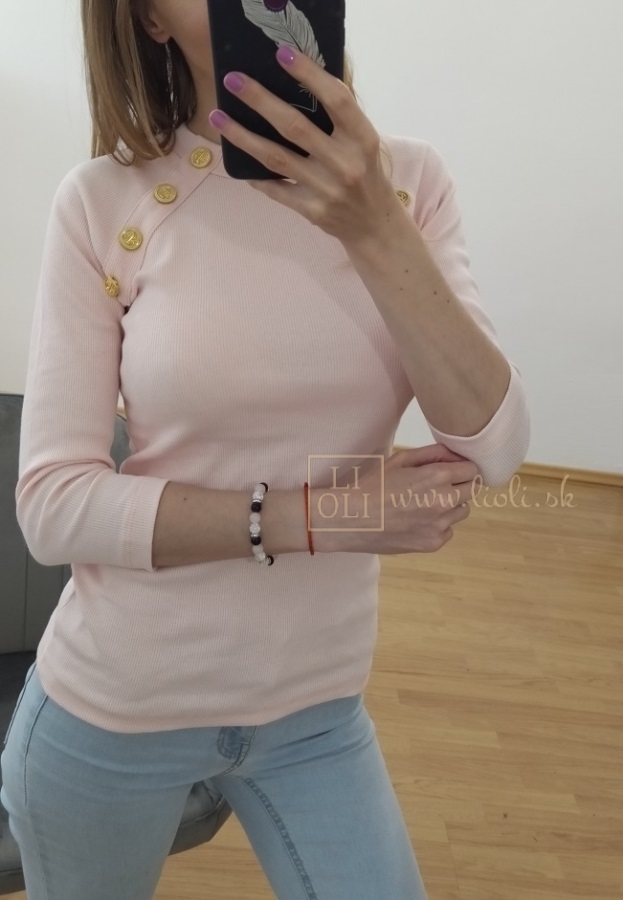 Dámske svetlo ružové tričko so zlatými gombíkmi