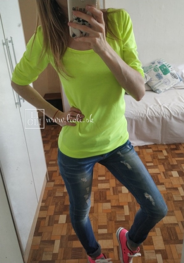 Basic neonovo žlté tričko s okrúhlym výstrihom