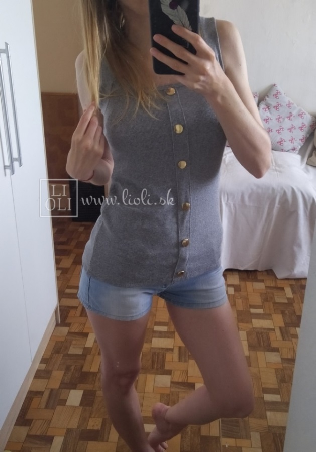 Rebrovaný top so zlatými gombíkmi GOLDI sivá