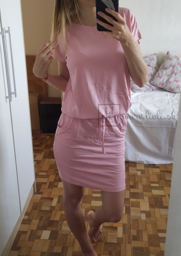 Viskózové svetlo ružové šaty s viazaním v pase