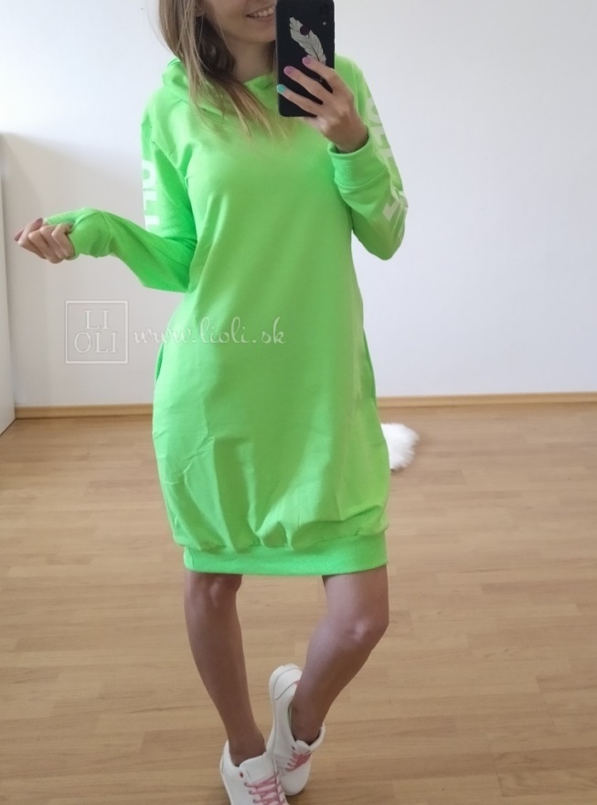 Dámske mikinové šaty Off white neonovo zelené