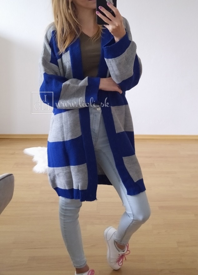 Dvojfarebný sivo-modrý pletený sveter TINA