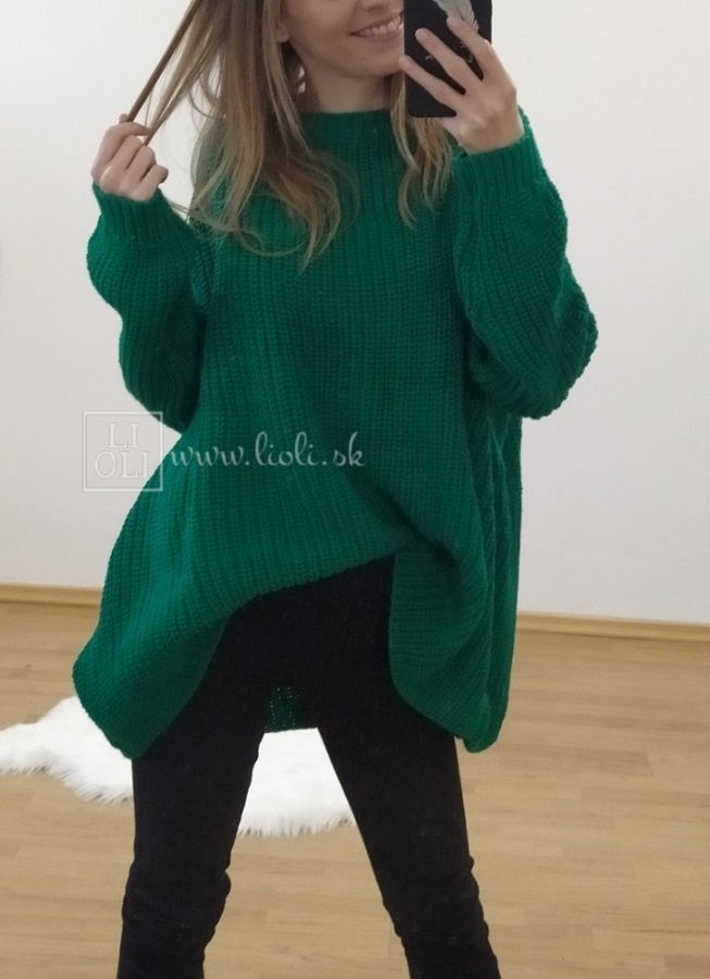 Maxi zelený oversize pletený sveter EMMA