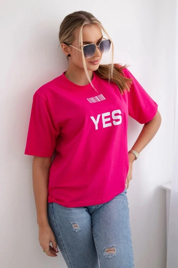 Dámske tričko Yes / No fuchsia s krátkym rukávom