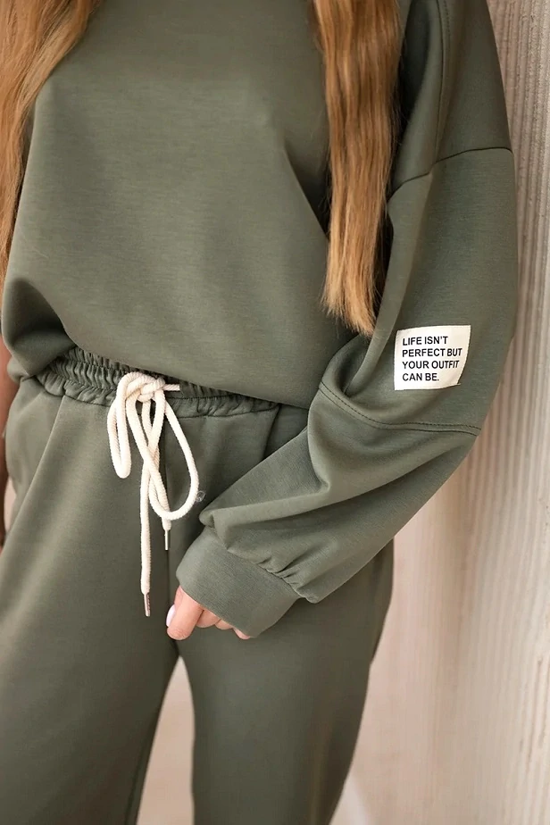 Viskózová khaki tepláková súprava Life isn´t perfect: mikina a tepláky