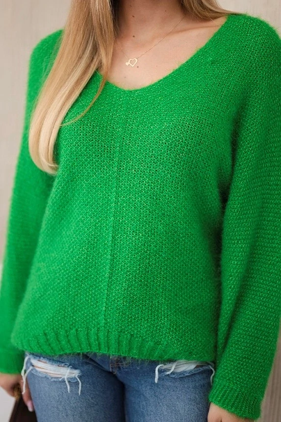 Basic pletený sveter s v-výstrihom LANA zelený