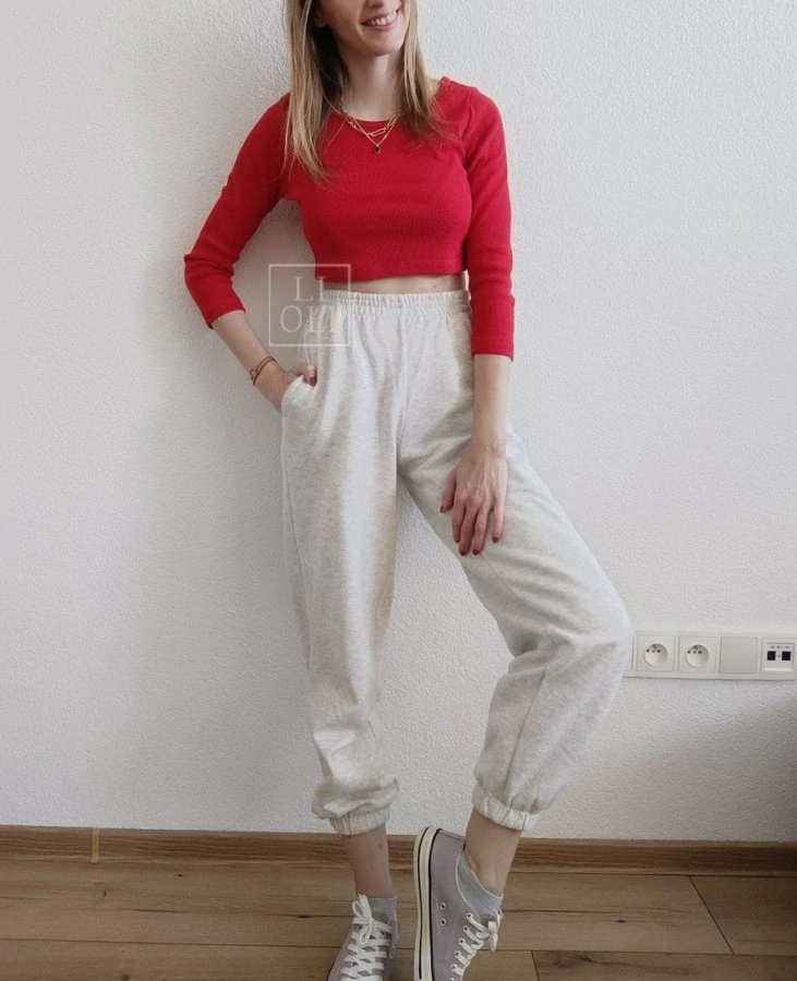 Dámsky crop top s 3/4 rukávom červený