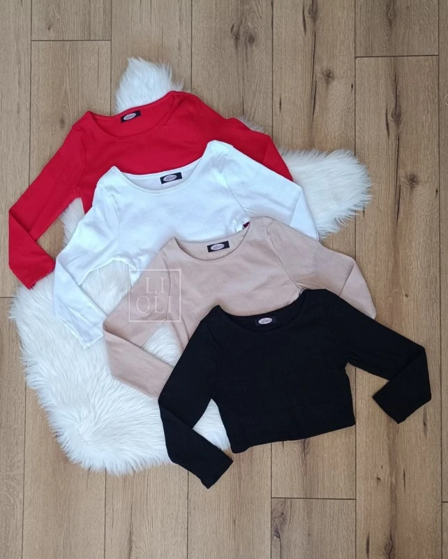 Dámsky crop top s 3/4 rukávom čierny