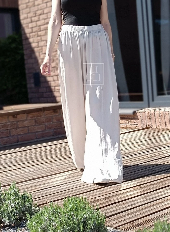 Letné viskózové nohavice TINA beige dark