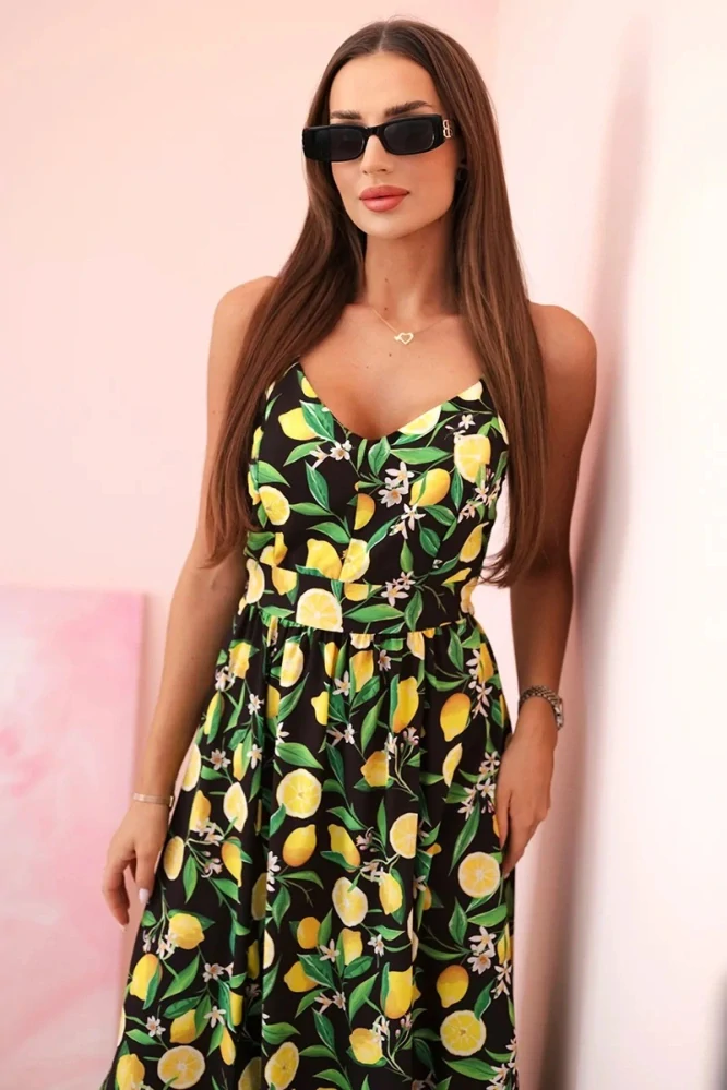 Maxi dlhé letné šaty LEMON čierno žlté