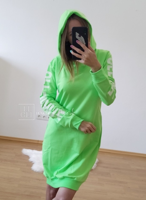 Dámske mikinové šaty Off white neonovo zelené