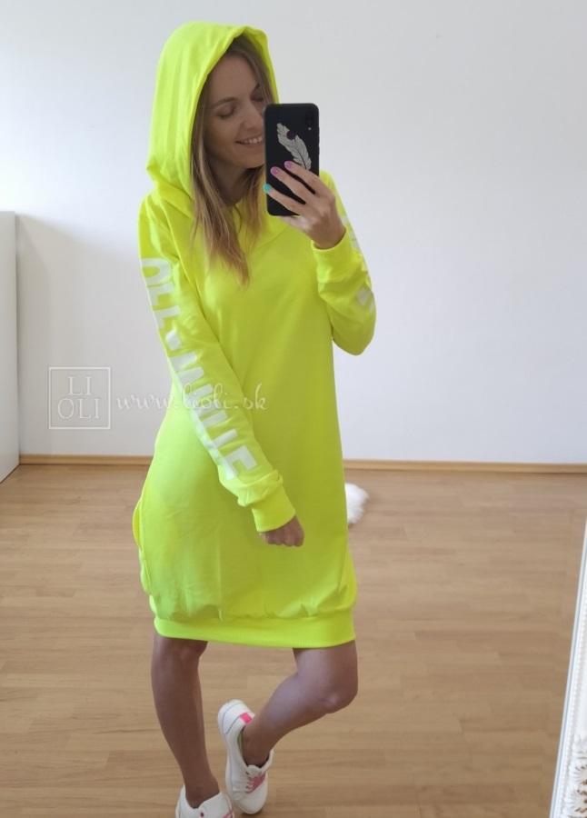 Dámske mikinové šaty Off white neon žlté