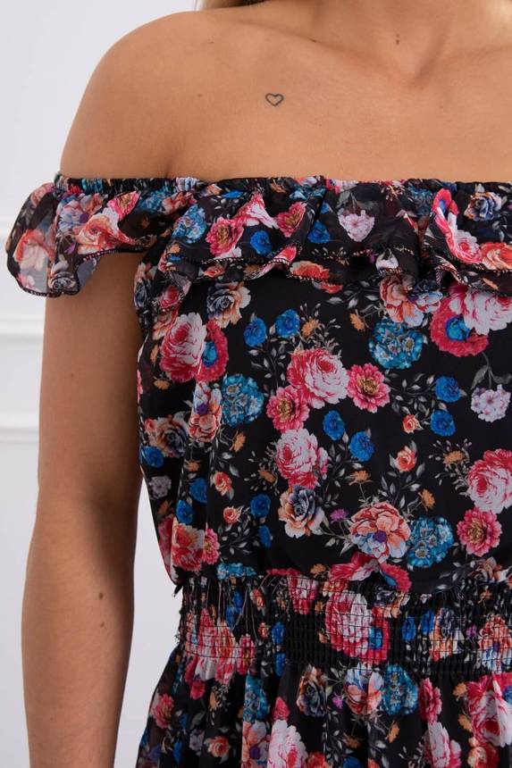 Romantické čierne šifónové šaty Flora