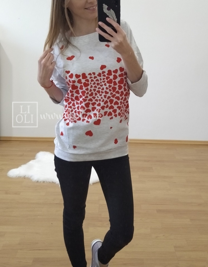 Dámske svetlo sivé tričko HEARTS s 3/4 rukávom
