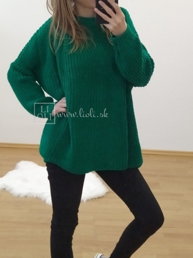 Maxi zelený oversize pletený sveter EMMA