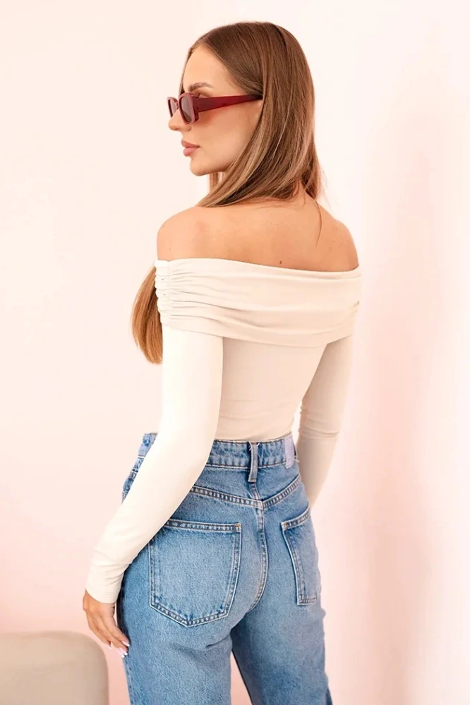 Dámske body Off Shoulder MARÍNA s dlhým rukávom béžové
