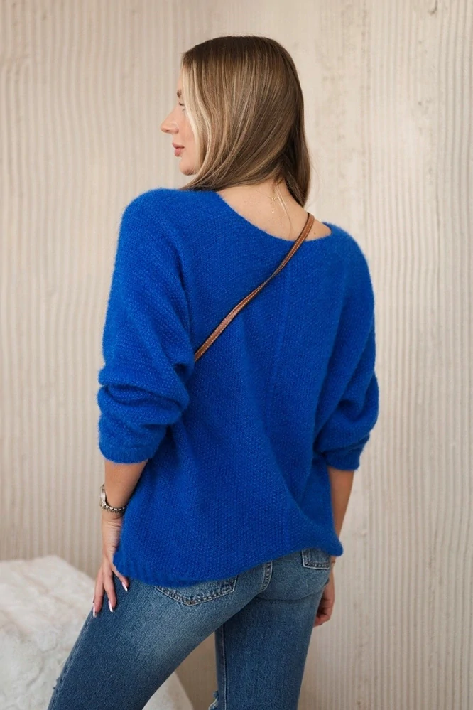 Basic pletený sveter s v-výstrihom LANA Blue
