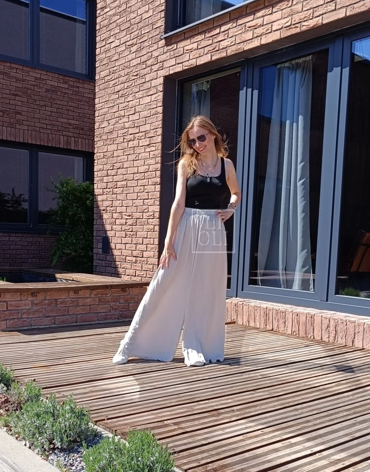 Letné viskózové nohavice TINA beige dark