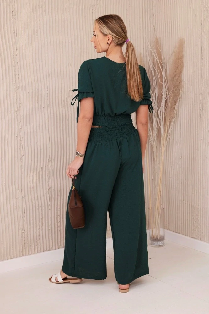 Letný viskózový set: blúzka a nohavice DARK GREEN