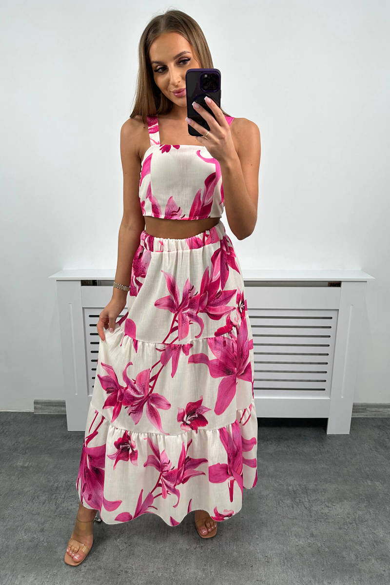 Dámska kvietkovaná letná súprava - Crop top a maxi sukňa