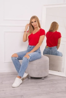 Dámske červené Basic tričko s krátkym rukávom