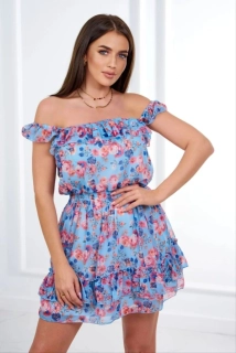 Romantické modré šifónové šaty Flora