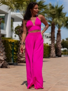 Široké pink viskózové nohavice INDI