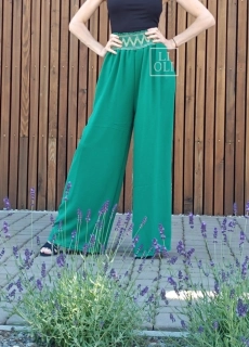 Ľahké letné zelené nohavice LILI s ozdobným pasom