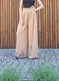 Ľahké letné camel nohavice LILI s ozdobným pasom