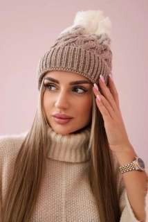 Zateplená dvojfarebná béžová dámska čiapka ILONA