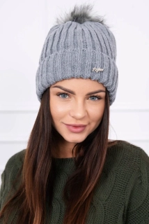 Dámska sivá pletená čiapka s brmbolcom