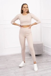 Rebrovaná beige súprava KERI: top + legíny