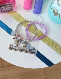 Set dvoch dámskych náramkov s príveskami Silver Heart