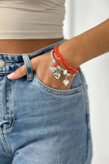Set dvoch dámskych náramkov s príveskami Silver Heart orange